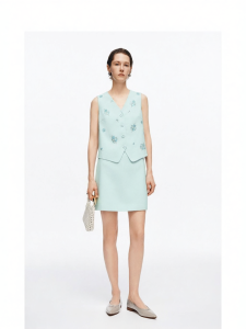 Ester Blend V-neck Sleeveless Gilet & Midi Skirt Set