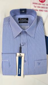[Việt Tiến] Áo Sơ Mi Dài Tay - Regular (Suông) - Vạt Bầu - Kẻ sọc xanh