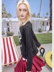 Juicy Couture | New Black Gray Print Slimming Corded Long Sleeve Round Neck T-shirt