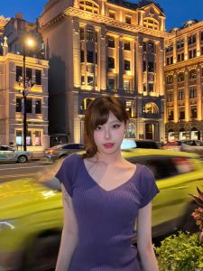 PEIXI | Slim Fit V-Neck Knit T-Shirt Top