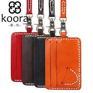 Stylish Minimalist Leather Neck-Strapped Bus Card Holder Cool New Plant-Tanned Leather Pouch Soft Acrylic Plastic Interior