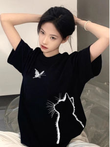 XINDADANG | Cute Cat Print Summer Design Slim Fit Cotton Short Sleeve T-shirt