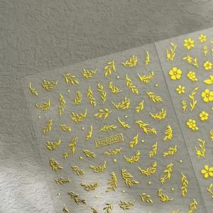 6Pcs 3D Gold Flower Willow Leaf Nail Stickers Branch Vine Self-Adhesive Nails Decals for Bridal Wedding Elegant Manicure Decor