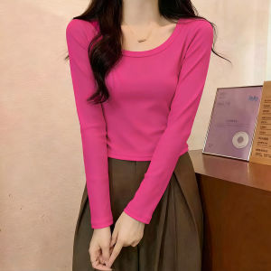 Casual Style Long Sleeve T-Shirt Womens Fashion U-Neck Base Shirt Daily Wear Spring Autumn Season Cotton Material Slim Fit