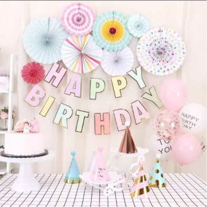 [SG Local Stock]INS Colorful macaron gilding Happy birthday letter conjoined party decoration Paper cardboard banner