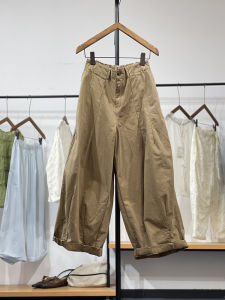 Slimming Wide Leg Pants Summer New Arrival Korean Style Simple Pressed Fold Splicing Lazy Fashion High Waist Long Cotton Pants