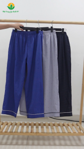 Quần cotton nam dài mặc nhà Việt Thắng gấu phối lé vải màu kẻ sọc - Q06.5436
