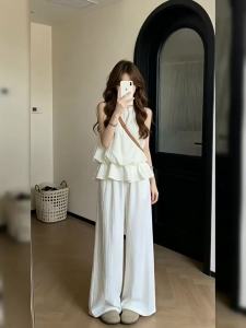 NIUVIES | Summer White Vest Top and Palazzo Pants Set