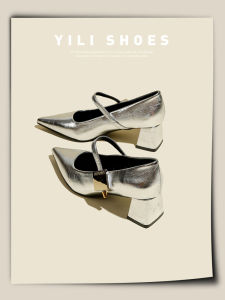 Elevated Heel Mary Janes Womens Shoes Pointed Toe Commuter Style Korean Fashion Ultrafine Fiber Upgraded Leather Interior