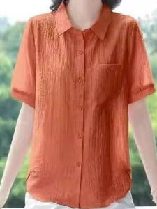 QIAOXIZI | Casual Loose Short Sleeve Shirt Cotton Linen Fashionable Womens Clothing