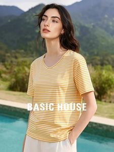 Basic House | Yellow Striped V-Neck T-Shirt
