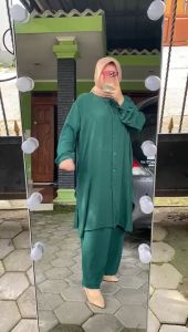 LD 130 Setelan Set Pajamas Super Jumbo Big Size Busui Polos CRINKLE AIRFLOW Muslimah Kekinian