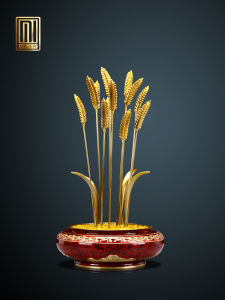 New Chinese Style Desktop Decorative Copper Ornaments Wheat Spike Filled Treasure Bowl Opening Moving Gift Living Room