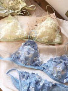 สไตล์ฝรั่งเศส เซ็กซี่ บราคัพบางไม่มีแหวนเหล็กปัก ตาข่าย ลูกไม้ ชุดบรา Retro เซ็กซี่ คงที่ สายคล้อง บราสําหรับผู้ใหญ่หนุ่ม