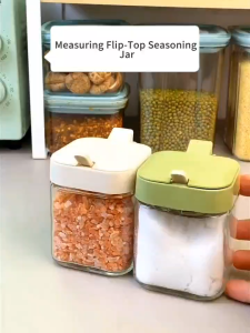 Kitchen seasoning container with spoon organizer condiments jar aesthetic glass Solt Spice Bottle