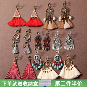 Painless Spiral Bohemian Long Tassel Earrings Womens Ethnic Style Fashion Jewelry Clip-On Earrings No Piercing Required