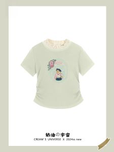 Ballet Style Bear ลูกไม้ เสื้อยืดแขนสั้นผู้หญิง หวาน Sister No เอว Exposure ความยาวไหล่ เสื้อท่อนบน New Style ผ้าฝ้าย Blend