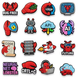 Cute Lobster Bug Free Croc Charms Cartoon Programmer Code Shoe Decoration DIY Shoe Buckle for Clogs Gift for IT Geeks