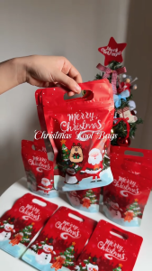 Christmas Resealable Bags Merry Christmas Decorations Red Santa Claus Loot bags Plastic Candy Gift Pouch for Kids 10pcs