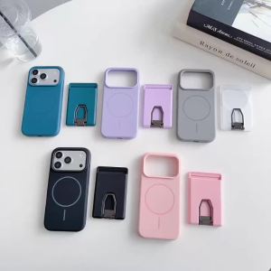 Candy Color Card Holder Bracket Magnetic Case For iPhone 17 16 15 14 13 Pro Max For Magsafe Matte Silicone Shockproof Cover