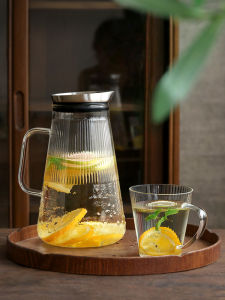 Large Capacity Glass Cold Water Pot Creative Stripe Relief Japanese Style Home Use Flower Tea Pot Juice Press Pot