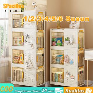 Lemari Plastik Besar Dengan Papan Pasak Dan Roda Kotak Penyimpanan Lipat Multifungsi 3/4/5/6 Susun