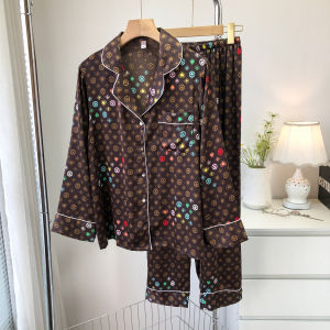 2025 New Ice Silk Sleepwear Womens Spring Autumn Long Sleeve Home Clothes Set Luxury Feelings Outerwear Summer Autumn