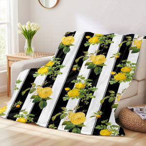 Beast Kingdom | Yellow Rose Stripe Warm And Soft Halloween And Christmas Sofa Decoration Gift With Flannel Blanket