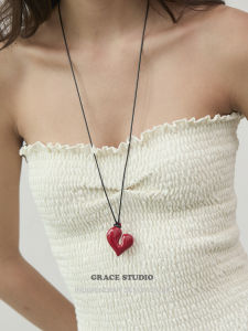 Adjustable Colorful Heart Shaped Long Necklace G/S Summer Vacation Style Red Drip Glaze All Match Sweater Chain Fashion Jewelry