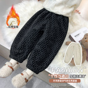 กางเกงวอร์มผ้าขนแกะลายดอกไม้สำหรับเด็กผู้หญิง กางเกงวอร์มหนาสำหรับฤดูหนาว กางเกงวอร์มผ้าขนแกะสำหรับเด็กผู้หญิง ชุดกันหนาวสำหรับเด็กผู้หญิง