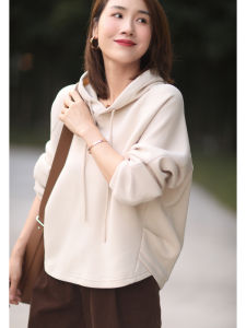 Fashionable Pure Cotton Hoodie Womens Loose Casual Top Spring 2025 Age-Defying Inner Wear Versatile Basic Stylish Item