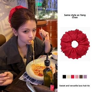 Red Lace Trim Hair Ties Womens Stylish Korean Style Fresh out Fashion Hair Bands Headbands for Girls Hair Accessories