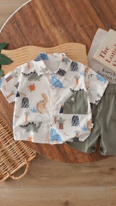 Baby Boys clothes set Terno for 0‑5Y Dinosaur Print Lapel Short‑Sleeve Shirt Cargo Shorts Kids Boys Summer Casual Cotton Children Outdoor Outfit