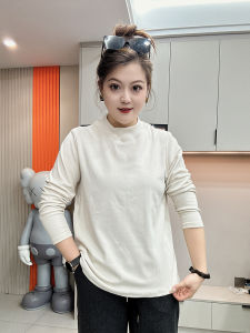 plus Size Casual Half High Neck Base Shirt Womens Fashion Loose Slimming Inner Wear Solid Color T-Shirt Korean Style Commute