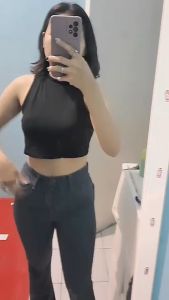 HIGHWAIST cutbray wanita jeans KEKINIAN PREMIUM celana Panjang Hitam Karet celana jeans denim