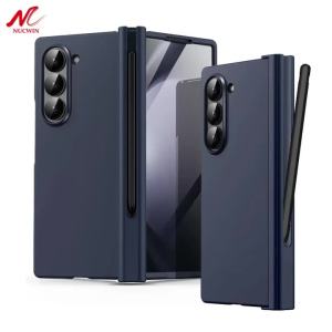 Hinge Protection Slim Matte PC Built-in Screen Protector Case for Samsung Galaxy Z Fold 5 6 4 3 S Pen Holder Full ZFold 6 Cover