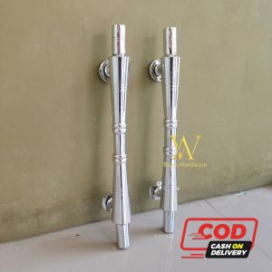 Handle Pintu Rumah Kuningan Motif Bambu Chrome 34 cm 2 Pcs
