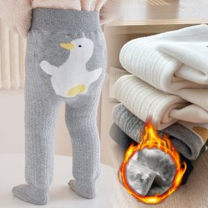 Thickened Fleece Lined Baby Pants Autumn Winter Cartoon Patterned Children Socks for Boys And Girls Warm Bottom Covering Tights