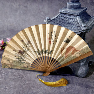 พัดจีน 10 นิ้ว พัดไม้ พัด กระบวนการอย่างดี พัดจีนโบราณ พัดพับ สะดวกสบาย สร้างความสะอาดในผีเสื้อ พัดพกพา สนับสนุนกับเสื้อ