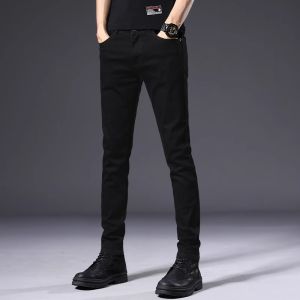 TUCANO Mens Fleece Lined Denim Jeans High Elastic Slim Fit Autumn Winter Style Trendy Black Jeans Youth Casual Long Pants