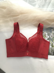 Adjustable Red Colorful Underwear Anti-Sagging Side Breast Collection Preventing Expansion V-Neck Full Cup Soft Steel Ring