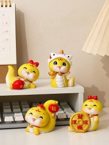 Creative Snake Zodiac Figurine Desktop Decoration Car Ornament Lucky Charm New Year Gift 2025 Snake Year Office Toy Resin Material