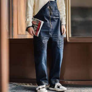 Maden Brand tooling 2023 summer new American retro denim men deck bibs made old cat whiskers straight conjoined suspender