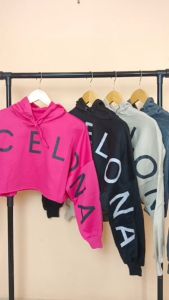 Atasan Crop Wanita OOTD Viral 2023 - Barcelona Crop Hoodie Bahan Lembut Premium Blackpink Style
