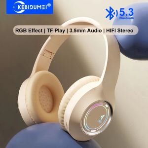 kebidumei | KEBIDUMEI RGB Gaming Headsets 3.5mm+Bluetooth 5.3 Headphones HiFi Stereo Noise Reduction Wireless Earphones Support TF Card Play