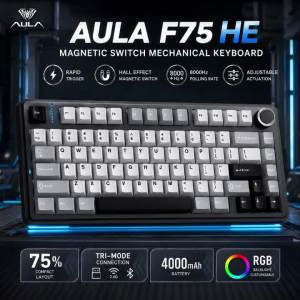 ONIKUMA | AULA F75 HE 75% Gaming Keyboard Hall Effect Magnetic Switch Rapid Trigger 8000Hz Polling Rate Tri Mode RGB PBT Keycaps Wireless