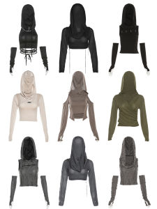 Áo Nữ Dài Tay Có Mũ Trùm Đầu Jazz American Hot Bé Gái Mùa Xuân Sa Mạc Post-apocalyptic Ngọt Ngào Cay Nồng Áo Biểu Diễn Khiêu Vũ Jazz