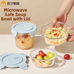 CrossOver | Portable Glass Lunch Box with Lid for Office Workers Microwave Safe Heatable Soup Bowl Fruit Box Leakproof High Borosilicate Heat Resistant