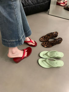 Wedge Flip-Flops Womens Shoes Outwear 2024 Summer High Heel Temperament Red with Skirt Flip-Flops