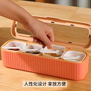 【Woody】4 IN 1 Seasoning Box Set Spice Storage Salt MSG Spice Containers with Serving Spoons Seasoning Organizer